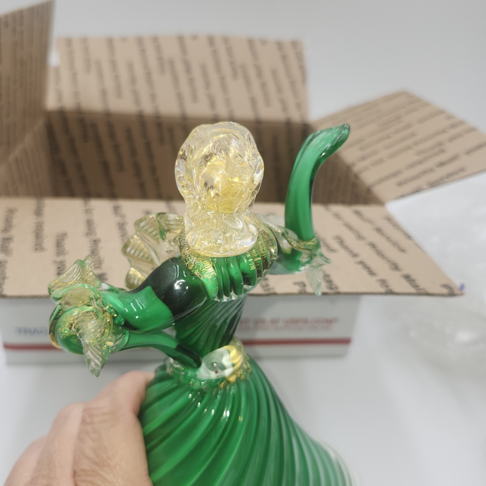 Vtg Rare Murano Italy Dancing Lady Venetian Blown Glass Figurine Dance Green