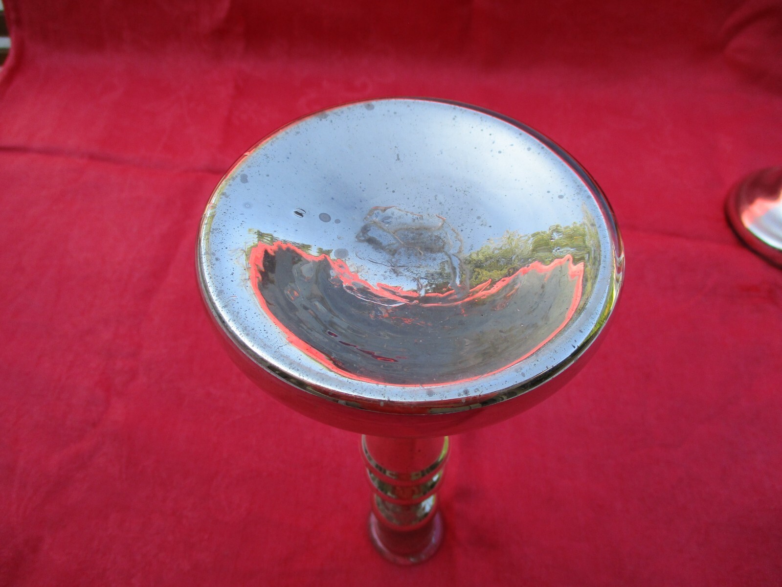 ANTIQUE FRENCH MERCURY GLASS 19th CENTURY PAIR OF 2 CANDLE HOLDER PILLARS 9.25in