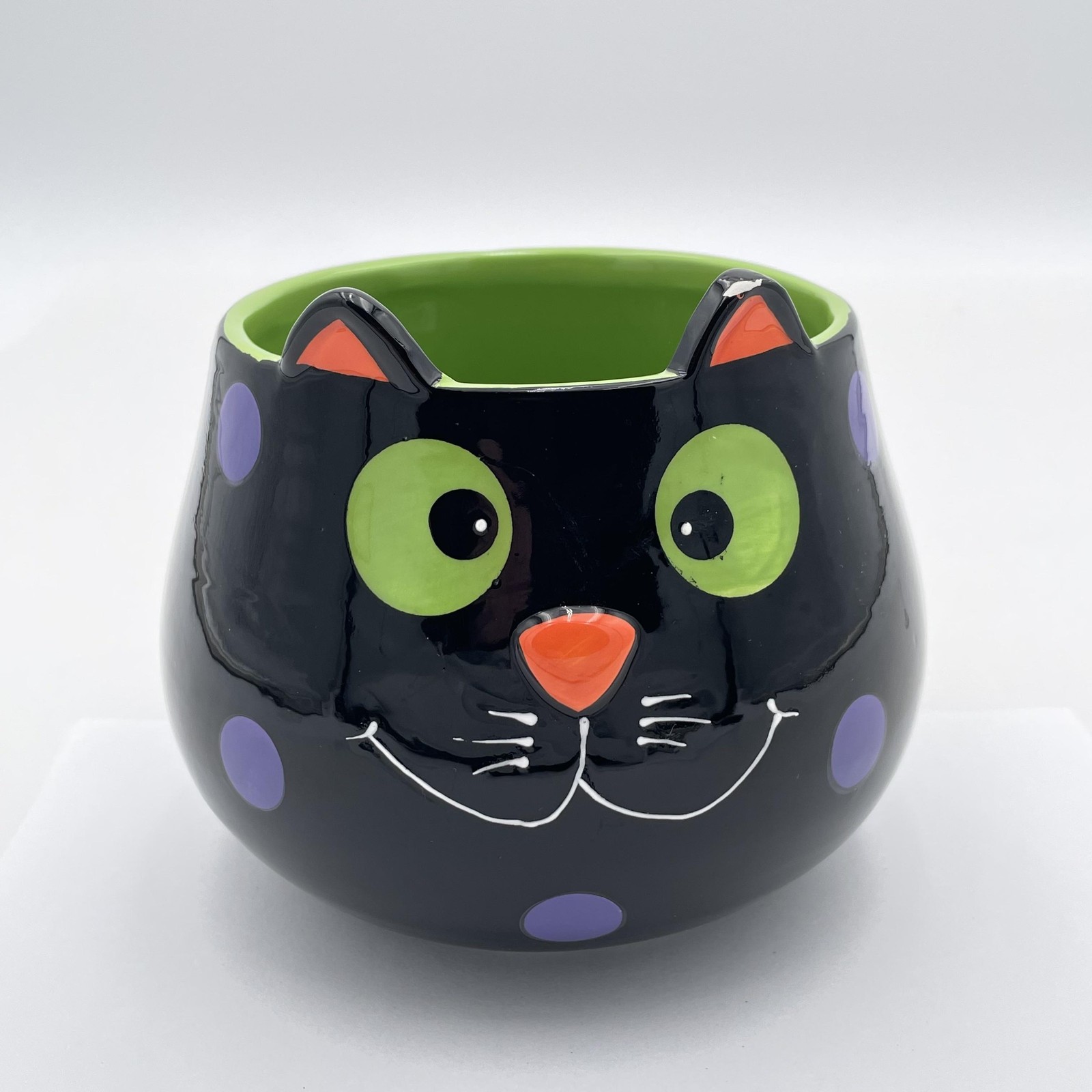 Black Cat Ceramic Bowl Planter Food Safe Hand Wash Only Halloween Decor 4.5″