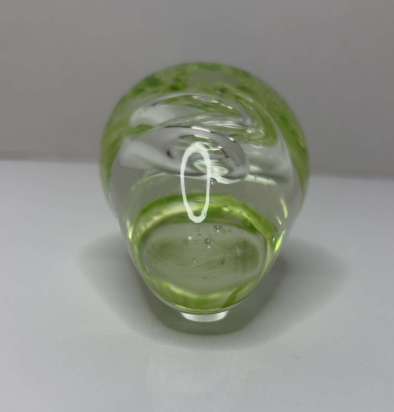 Vintage Swirl Controlled Bubbles Hand Blown Glass Egg-Shaped Paperweight Art