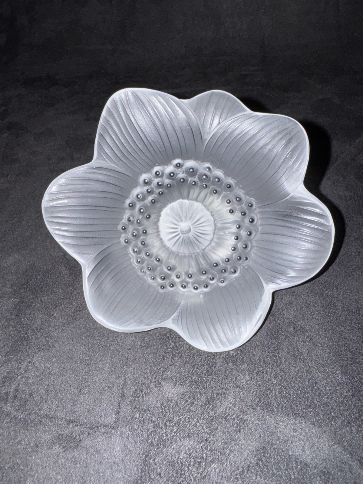 Rene Lalique Signed Frosted Crystal Anemone Floral Figurine Sculpture