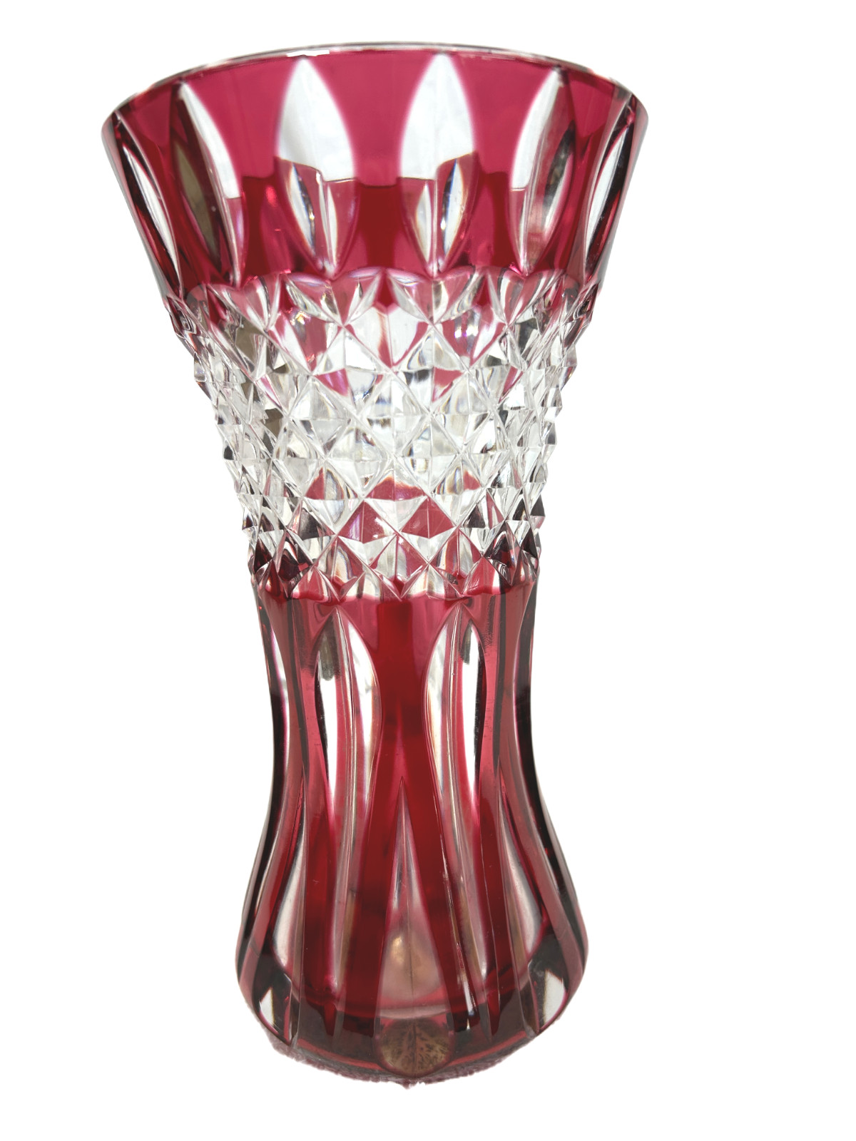 Vintage Val Saint Lambert Cranberry Red Cut to Clear Crystal Teniers Vase 8″