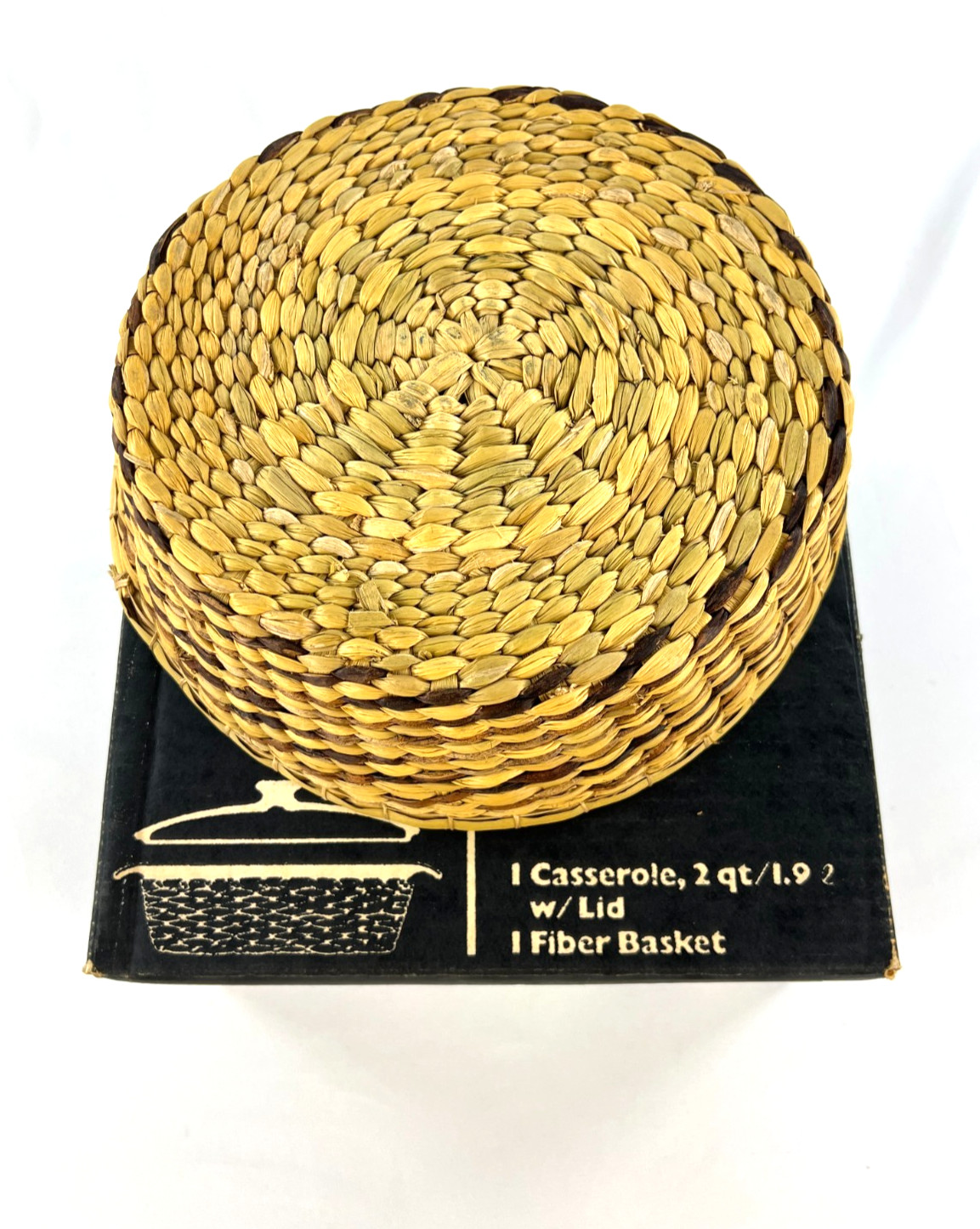 Vintage Anchor Hocking Harvest Amber Basket Buffett 2 Qt Casserole Original Box