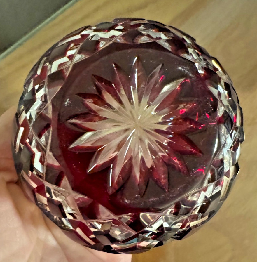 Faberge Nadya Ruby Red Cut Crystal Votive Candle Holder, Bowl VINTAGE – DS31