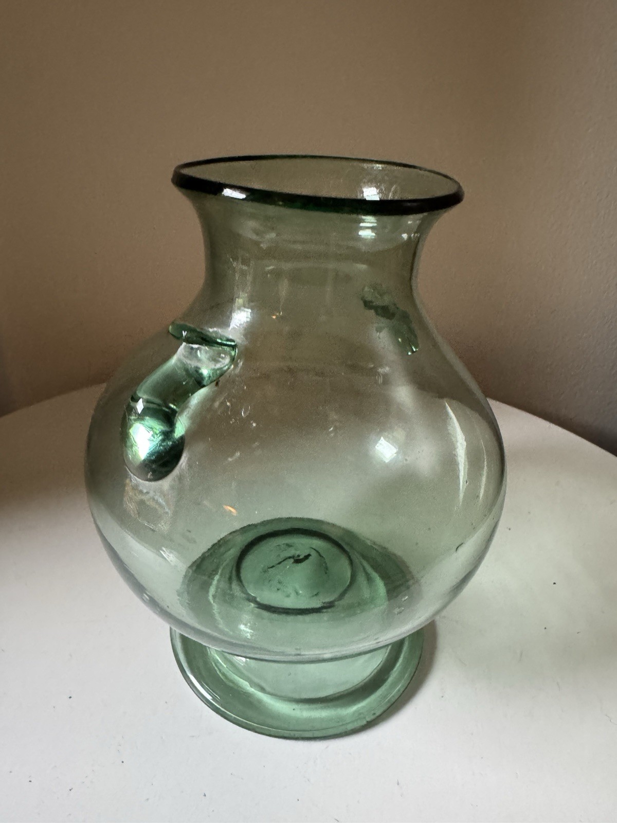 Mid Century Blanco Mexican Glass Amphora Vase Sage Green Tlaquepaque Folk Art