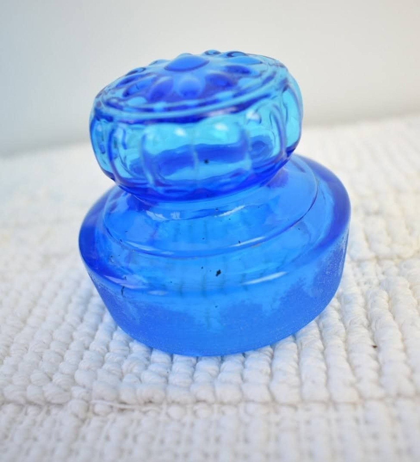 Vintage Counterpoint San Francisco Handblown Blue Glass Jar With Lid Japan