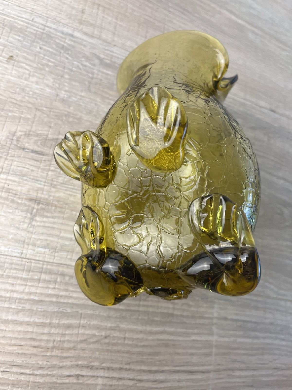 Rare Vtg MCM Yellow Green Crackle Glass Figural Frog Vase Bowl Blenko? Rainbow?