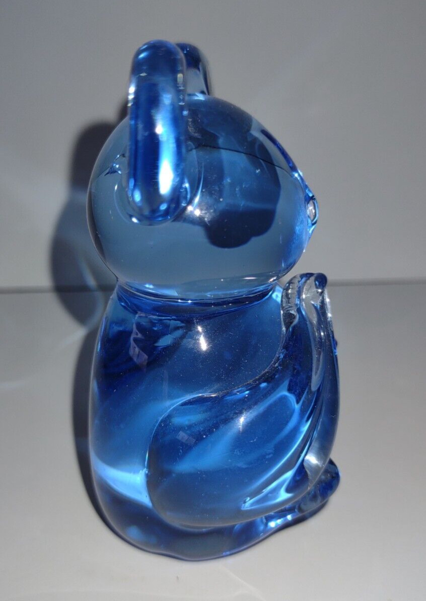 Vintage Art Glass Clear Blue Mouse Rat Desk Office Paperweight Figurine 3 1/4″