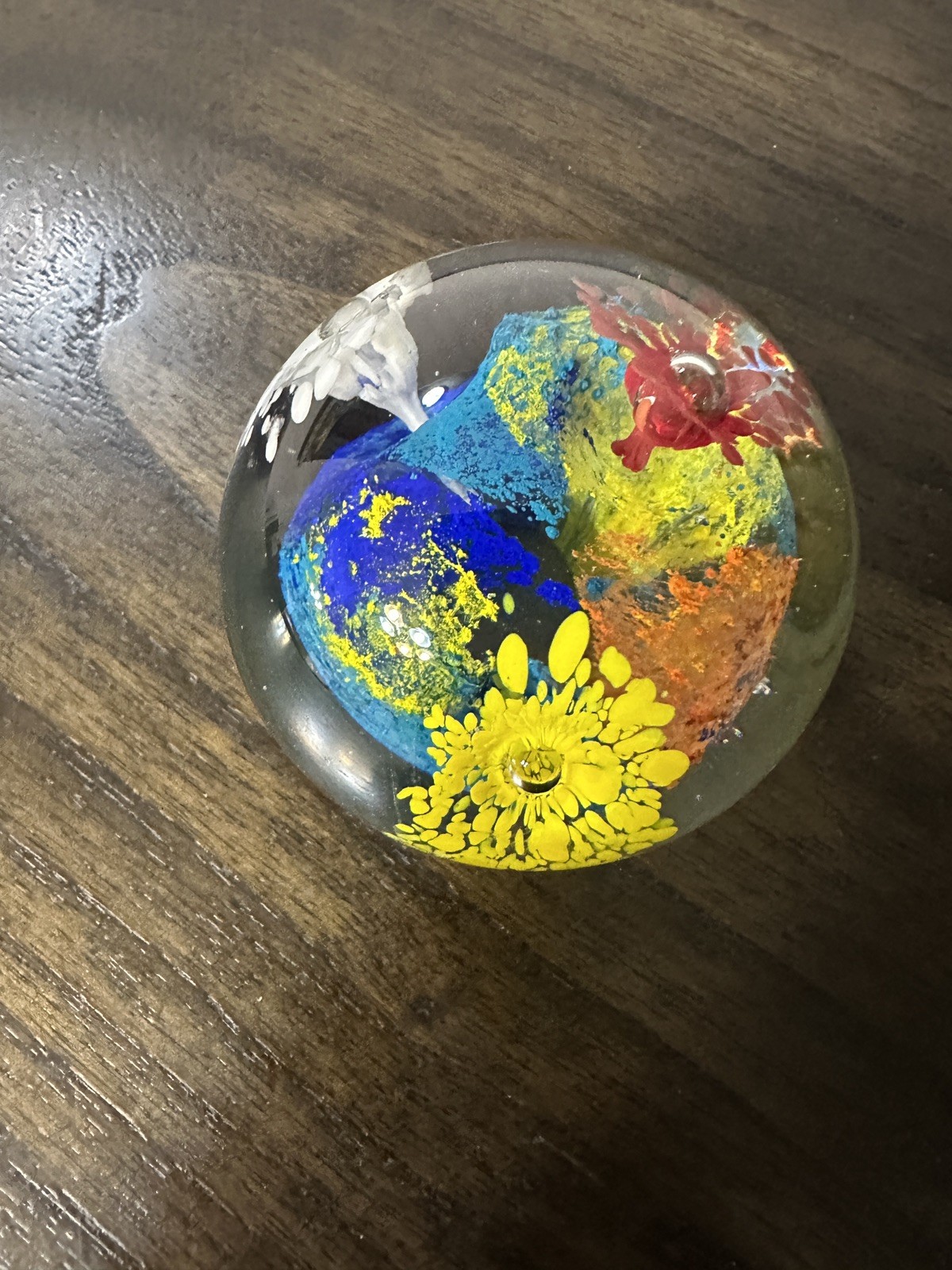 Paper Weight Glass Art Multi Colored Floral- NICE