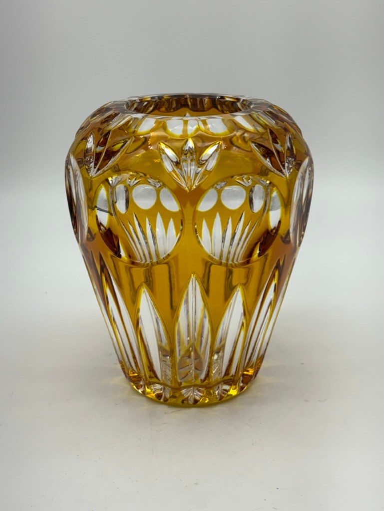 Yellow / Gold VASE CUT TO CLEAR LEAD CRYSTAL NACHTMANN BAMBERG GERMANY