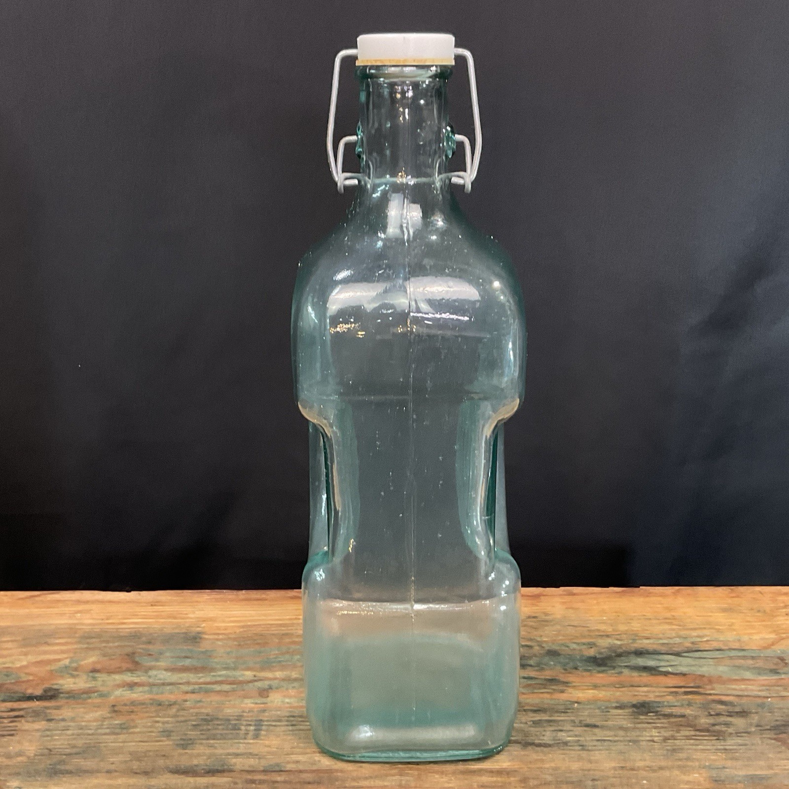 VIDRIOS SAN MIGUEL Spain 100% Recycled Glass Water Bottle Jug Wire Bale Cap 1/2G