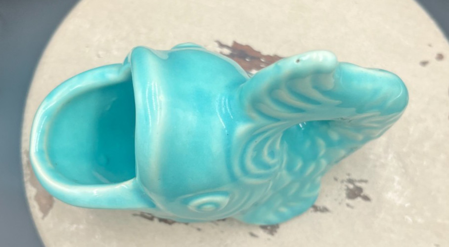 Vintage Turquoise Ceramic Shawnee Pottery Fish Planter Open Mouth 4.25×3.5 USA