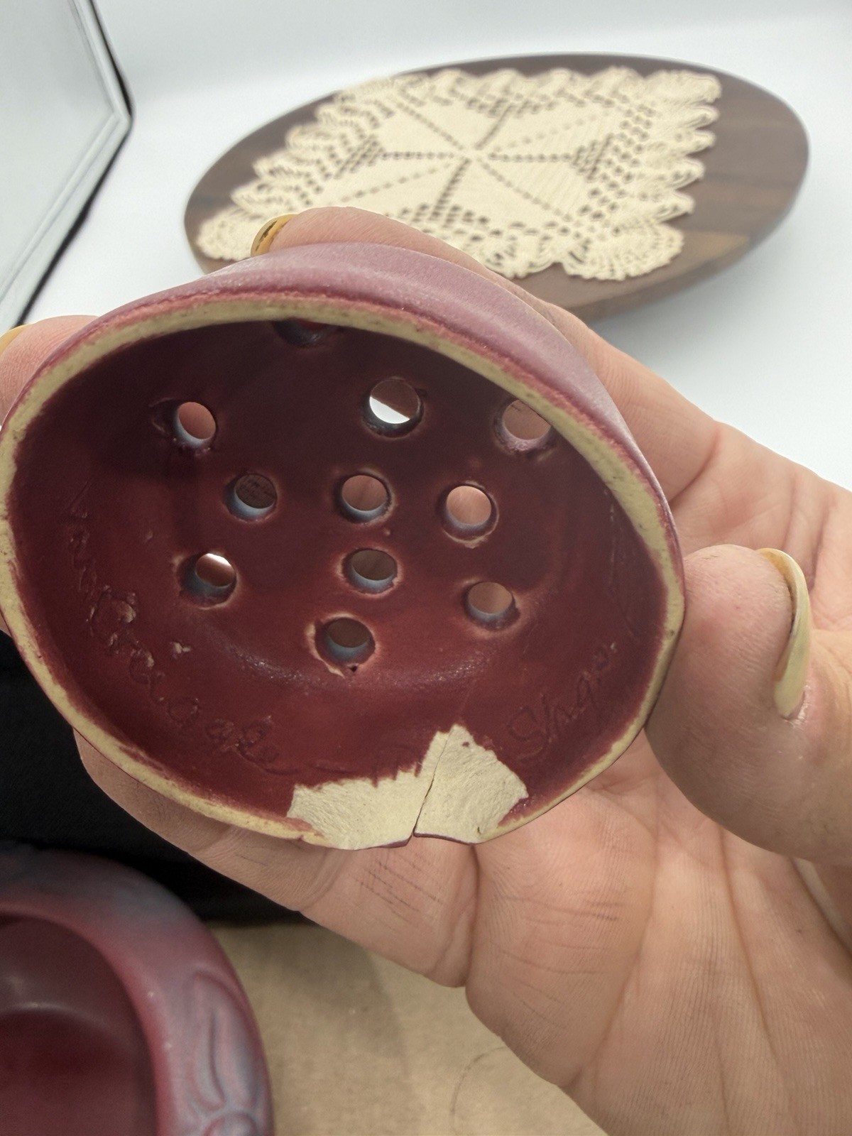 Van Briggle Art Pottery Mulberry Matte Glaze Flower Bowl w. Flower Frog, Photo!