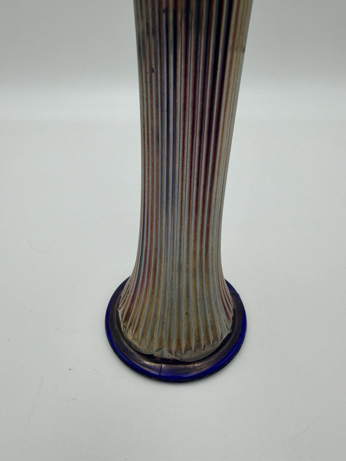 Fenton Art Glass Fine Rib Carnival Glass Sapphire Blue Vase c. 1930s 11”