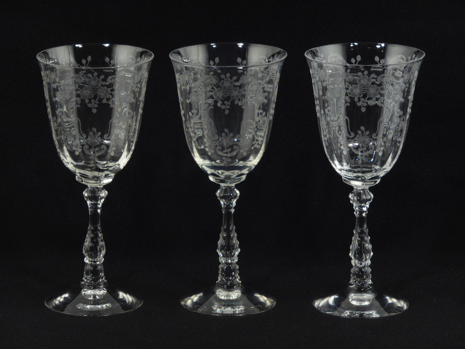 Fostoria MEADOW ROSE 7 3/4″ Etch Stemmed Goblets – Excellent Set of 3