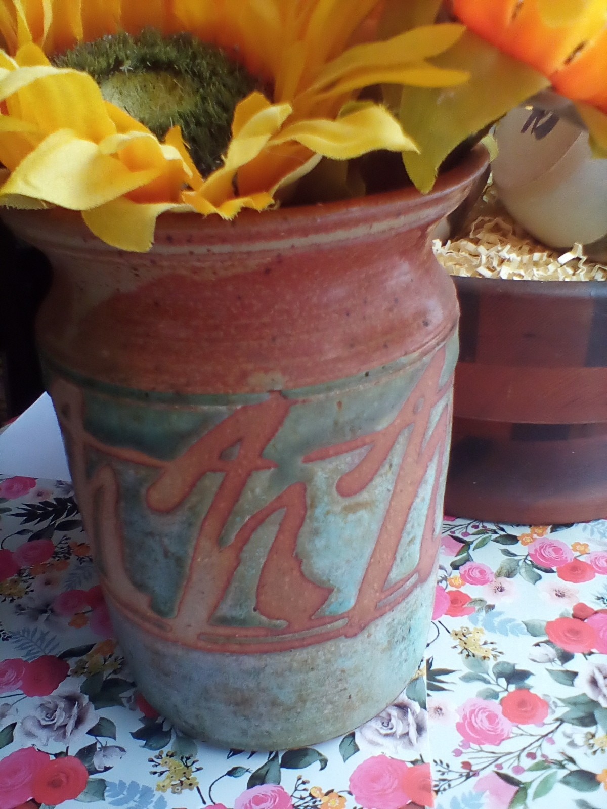 VTG Studio Pottery Fox Farm 7 5/8″ Vase Stoneware Blue Glaze Japandi Wabi Sabi
