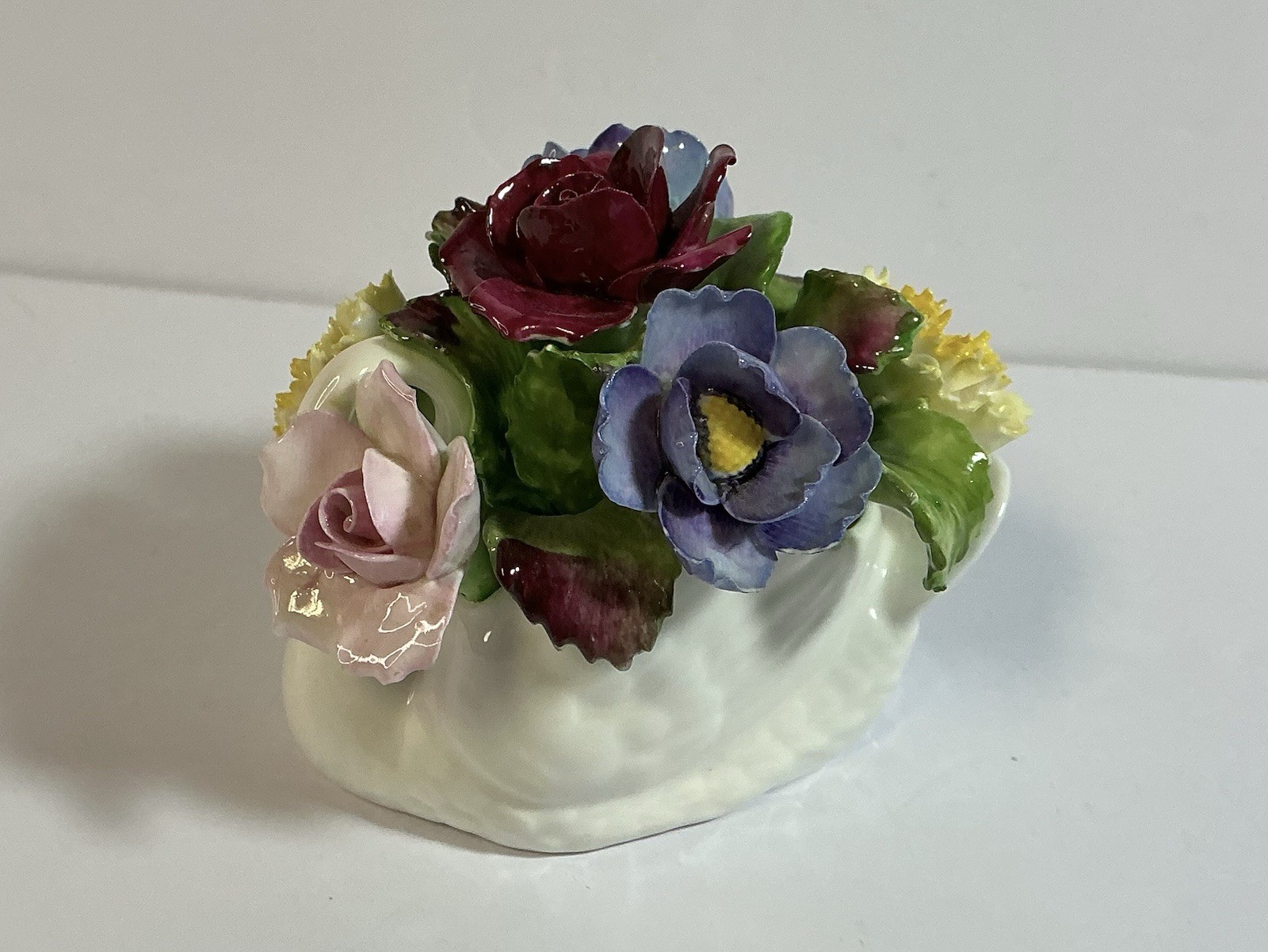 Aynsley Fine Bone China White Swan & Colorful Flowers England *Flaws See Pics