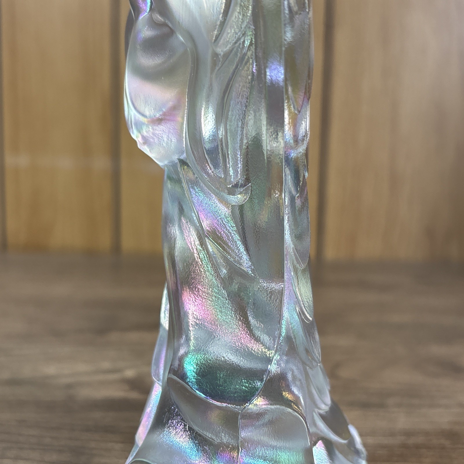 Rare NON Coralline Wings Fenton Art Glass Iridescent Angel Figurine White Clear