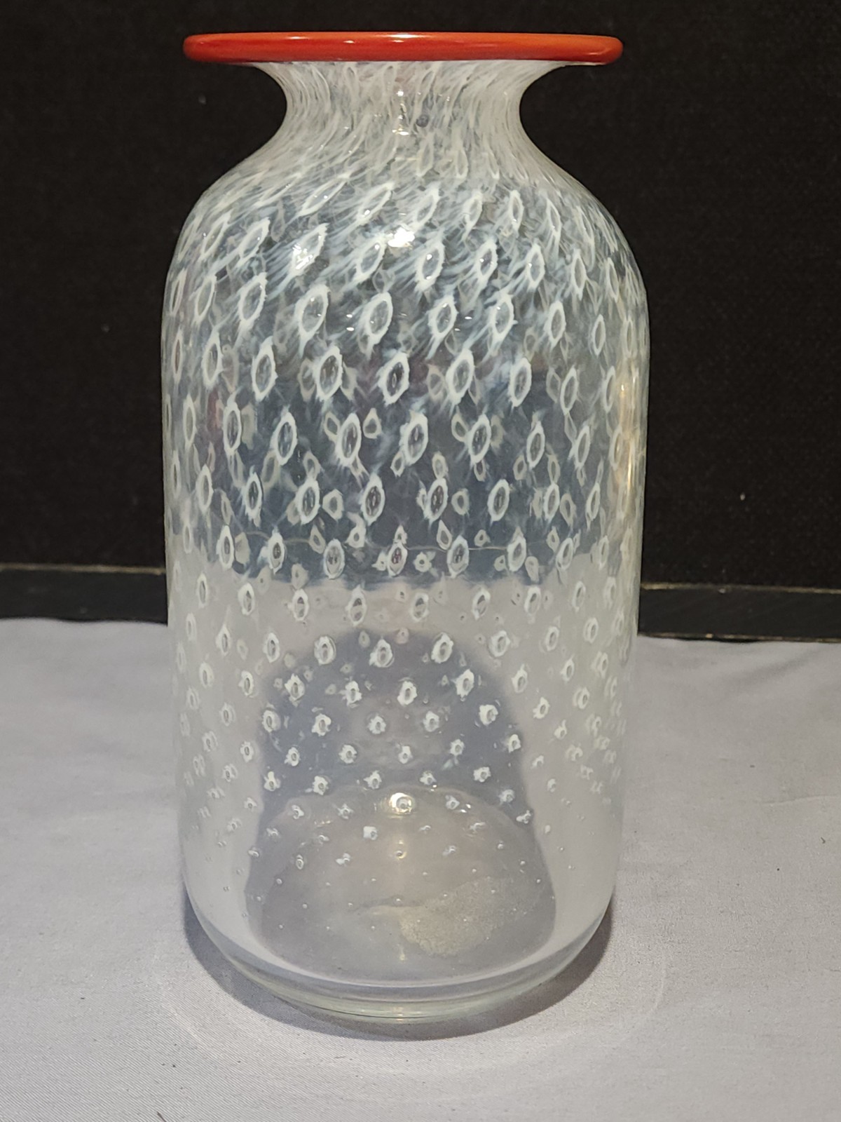 Bertil Vallien Red Rim Vase for Kosta Boda Translucent Opaque Controlled Bubbles