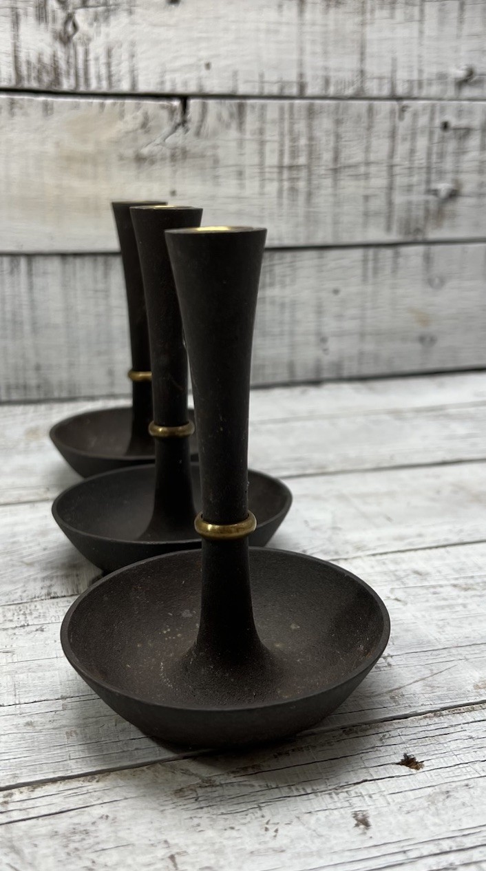 Vintage Dansk Denmark Jens Quistgaard JHQ Cast Iron Candle Holders Set 3 🖤