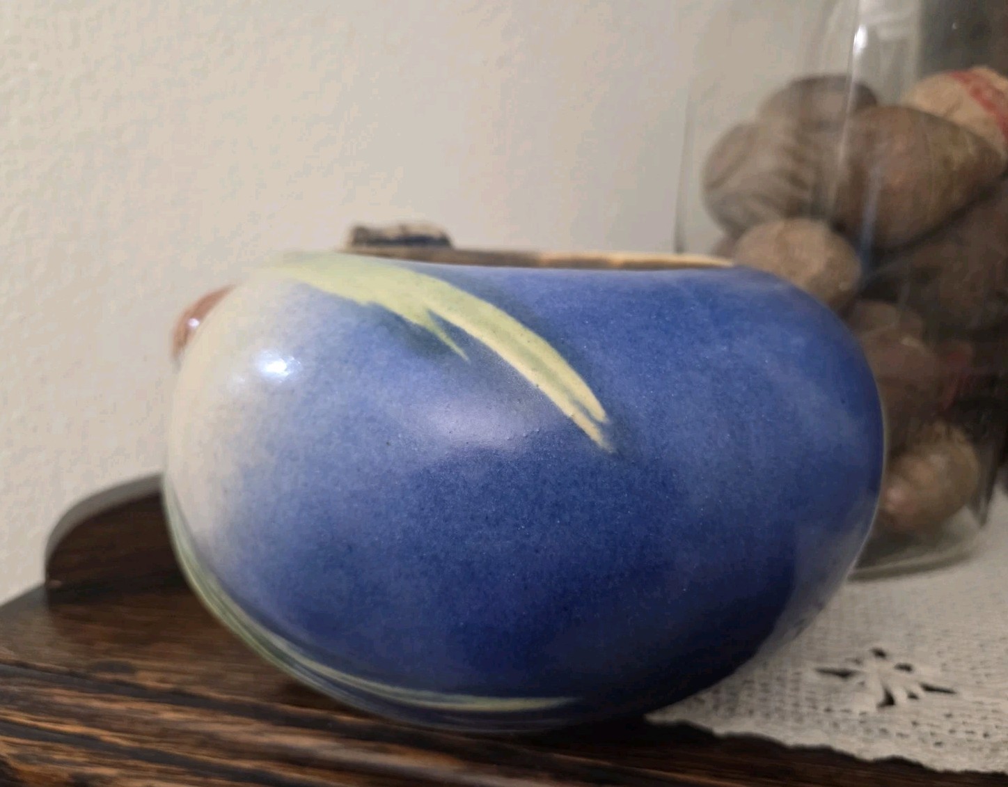 Vintage Roseville Pottery Pine Cone Deep Blue Jardinere Vase #278-4