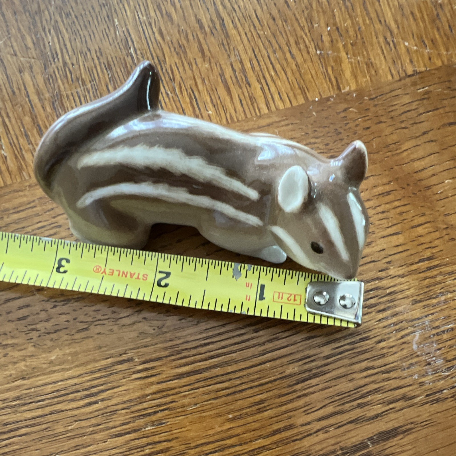Russian Ceramic Chipmunk Figurine Glossy Brown White Striped Signed 1963