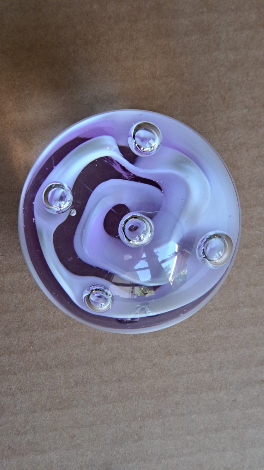 Vtg Art Glass Paperweight Round Controlled Bubbles Murano Style Purple Lavender