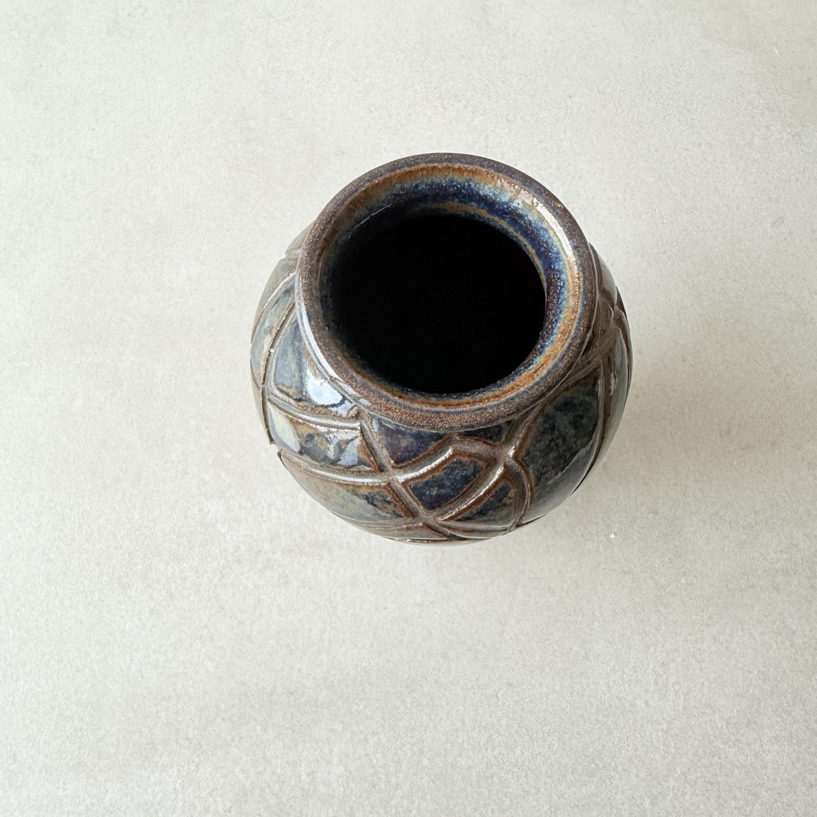 Studio Pottery Vase Blue Gray Stoneware Organic Modern 6.5”H Artist Signed