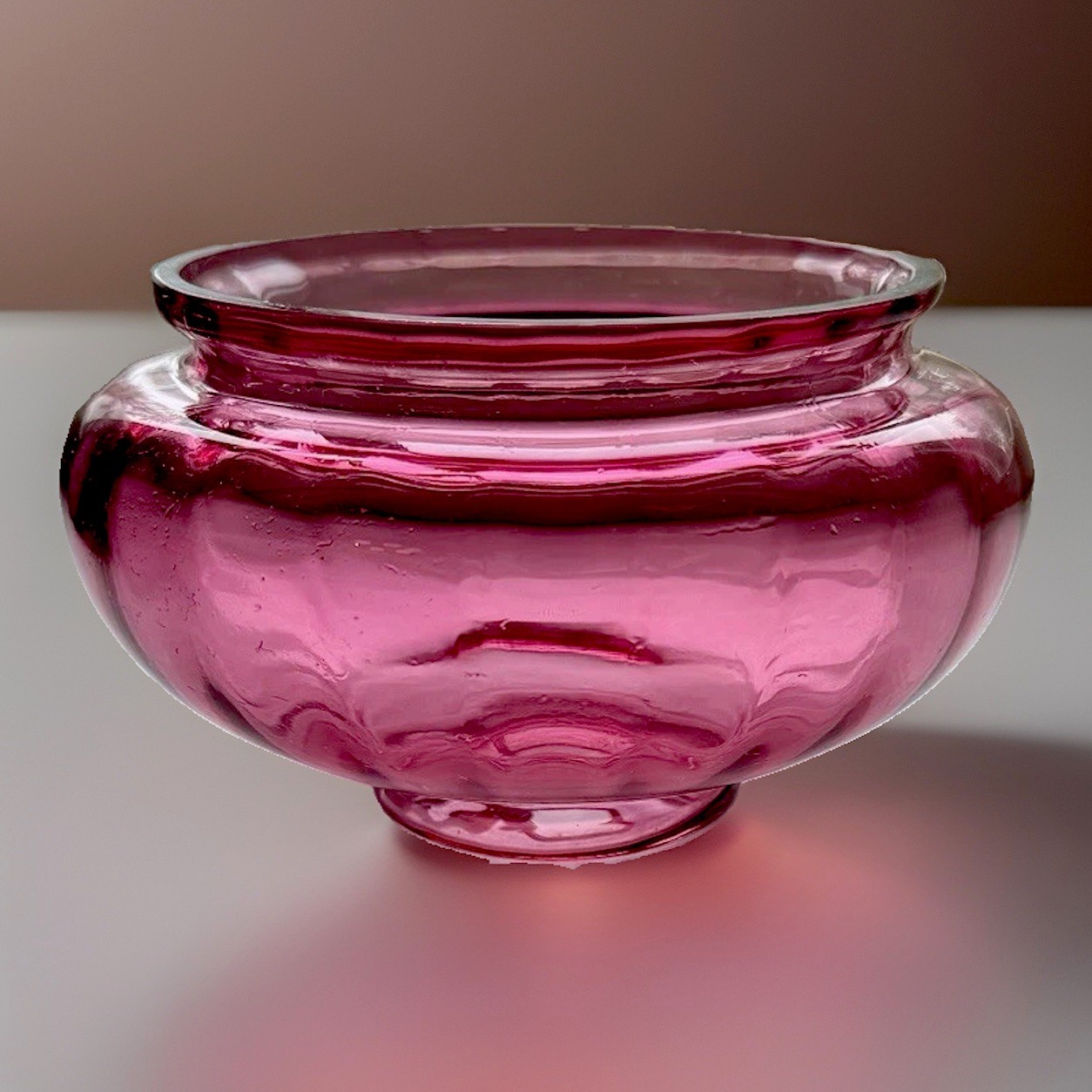 Vintage Pilgrim Glass Cranberry Rembrandt Centerpiece Bowl