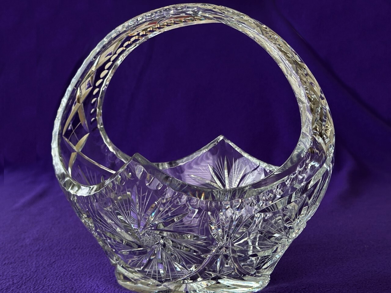 Antique Cut Class Crystal Basket 10″ l x 10″ h x 7.25″ w American Brilliant Prd.