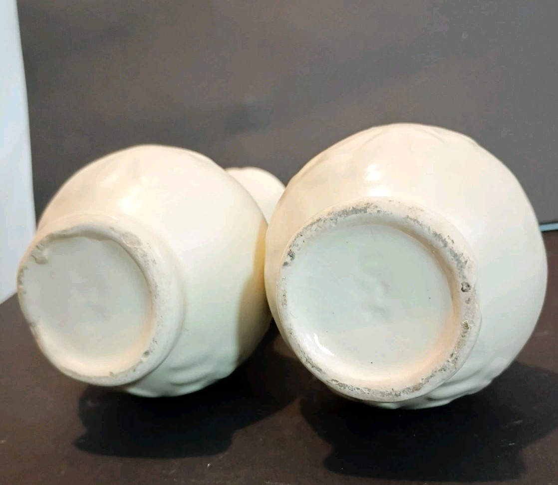2 Vintage USA 5″ Tall Ivory Embossed Thick Bud Vases Off White