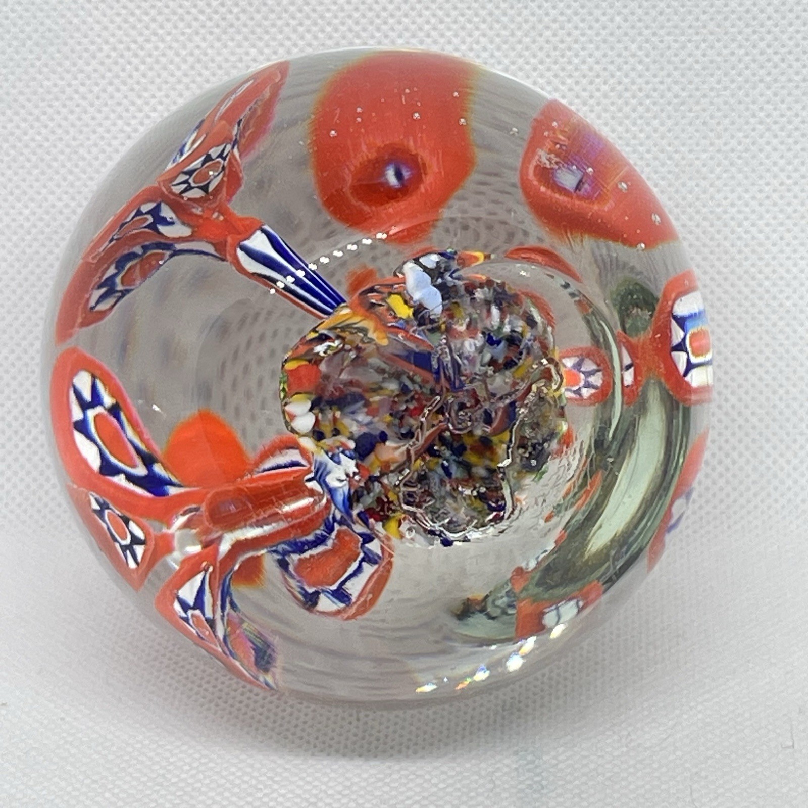 Gentile Glass Paperweight 3.25″ Millefiori Trumpet Flowers Multicolor – READ