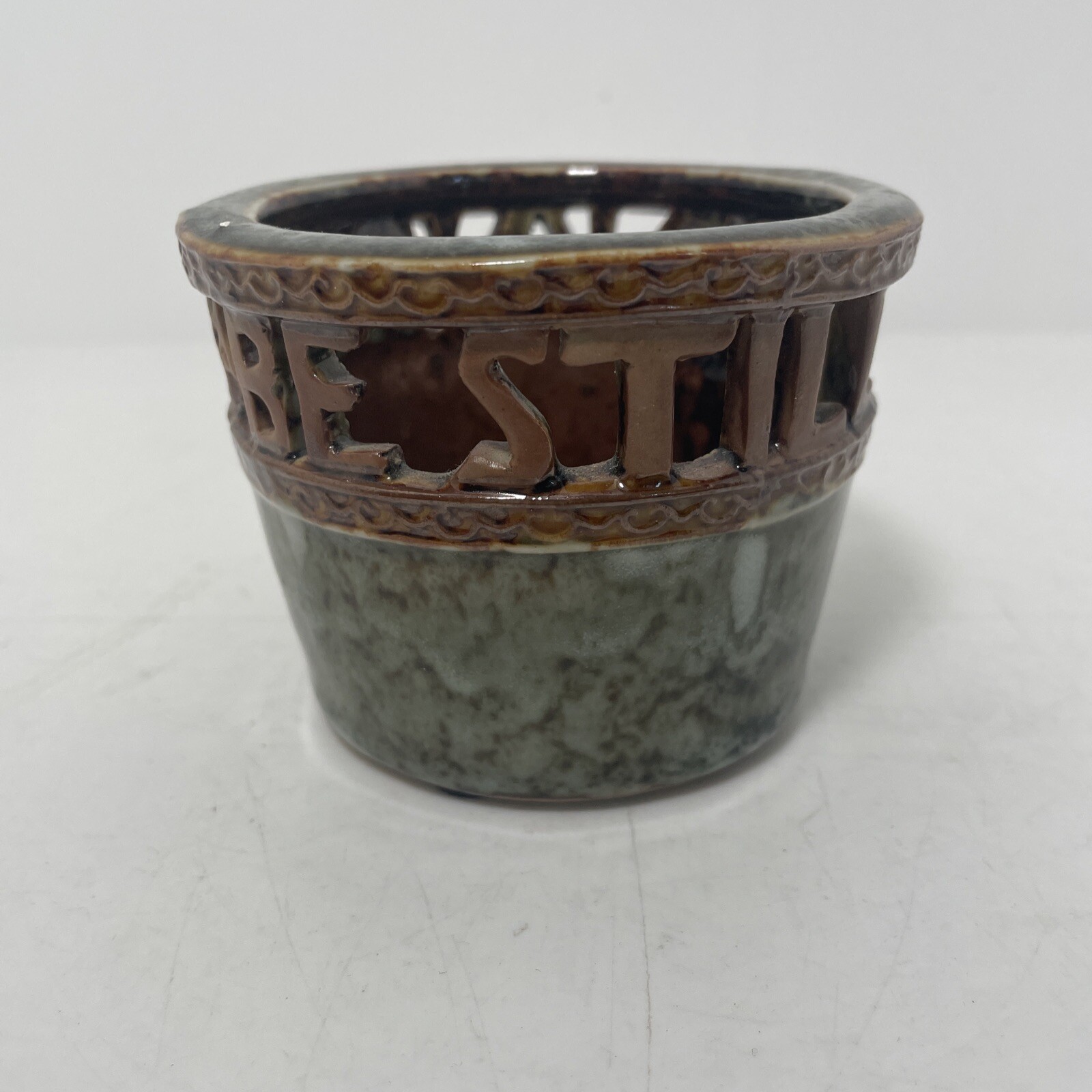 Pottery “Be Still And Know” Round Planter 2-3/4 Inch Tall x 2-3/4 Inch Wide