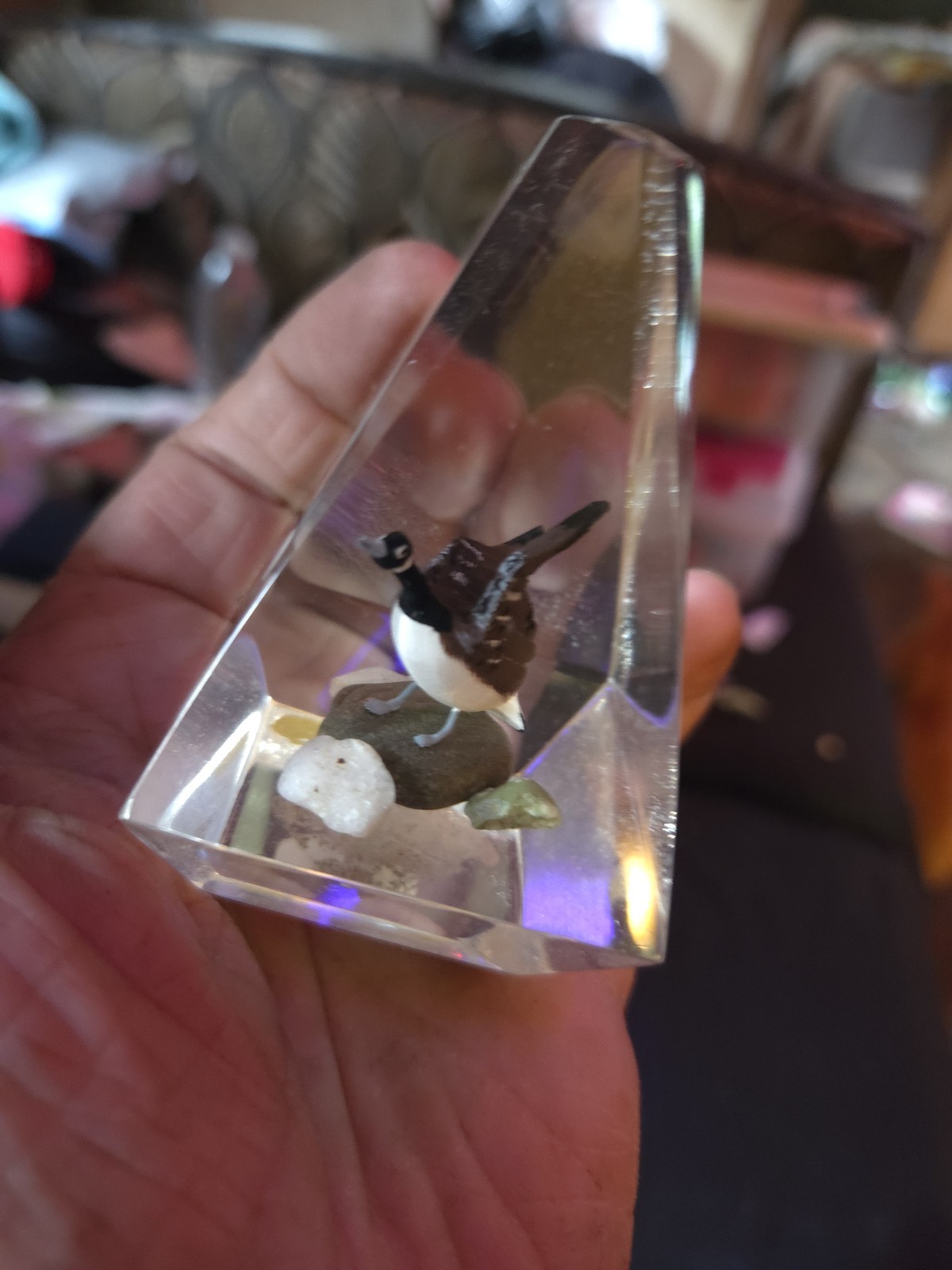 Vintage Canadian Goose Paperweight – Lucite/Resin Sculpture-Souvenir Desk Decor