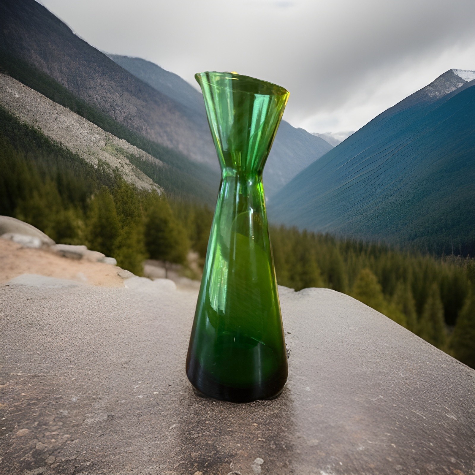 Mid Century Vintage Morgantown Adams Glass Slant Top Vase Moss Green 8″ H