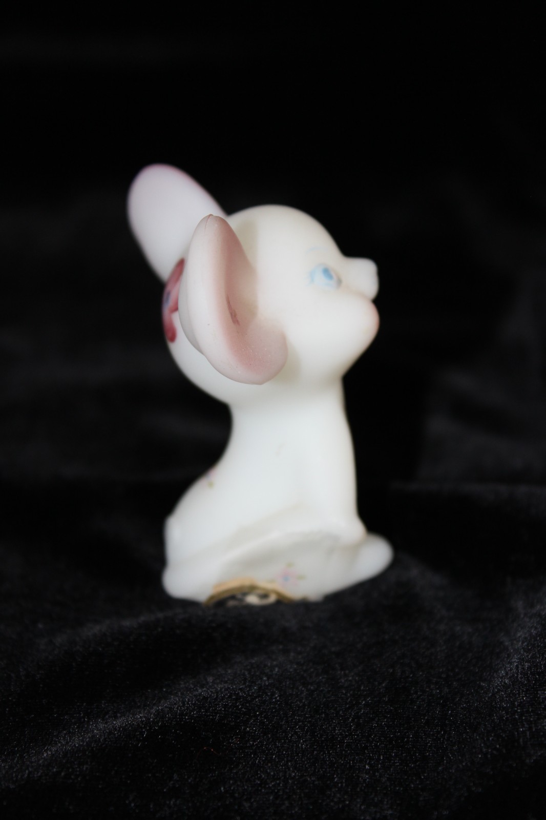 Fenton Mouse Figurine Satin Glass Hand Painted Signed Raspberry Floral Vtg