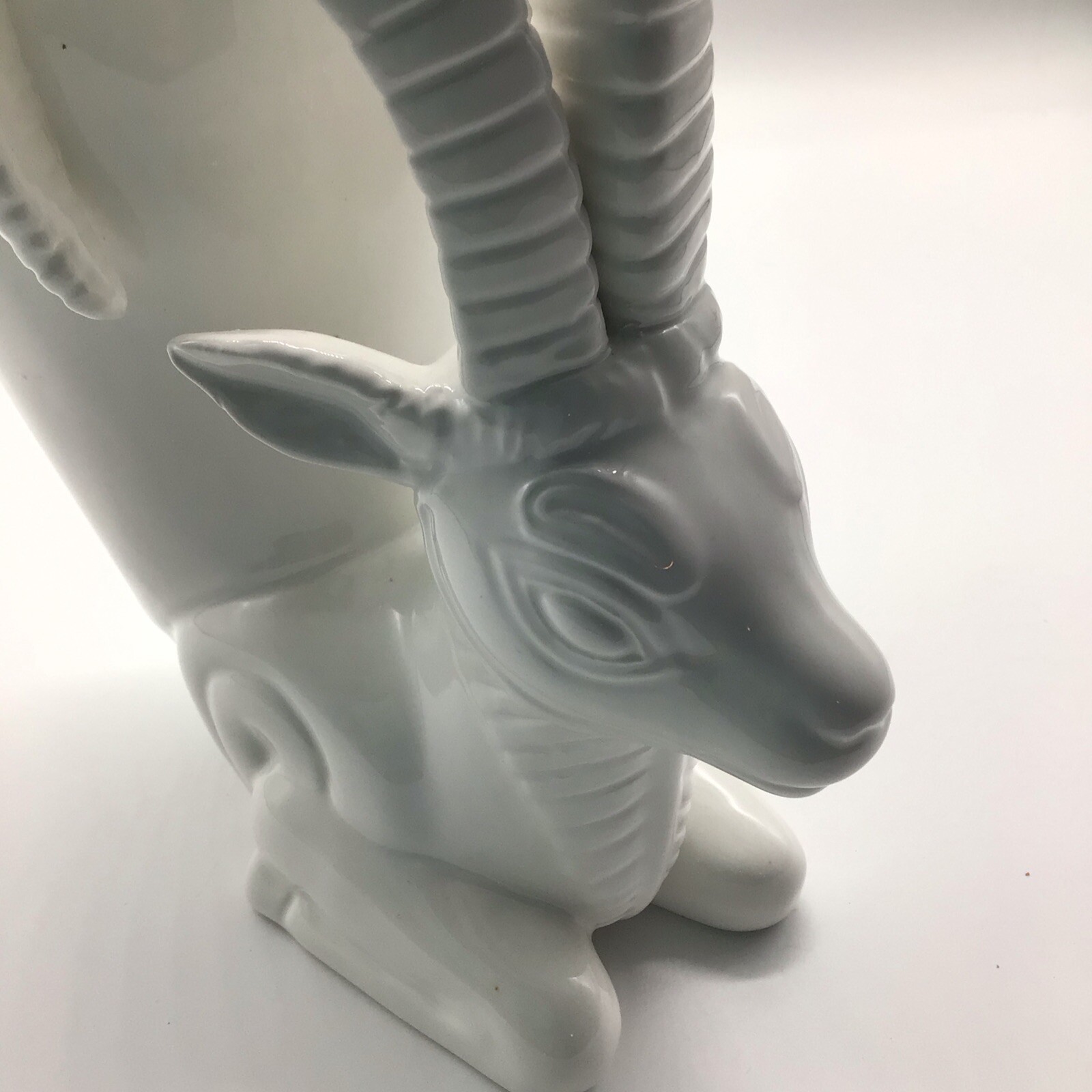 Abigails White Ceramic Ram’s Head Cornucopia Vase Or Planter Art Deco Style