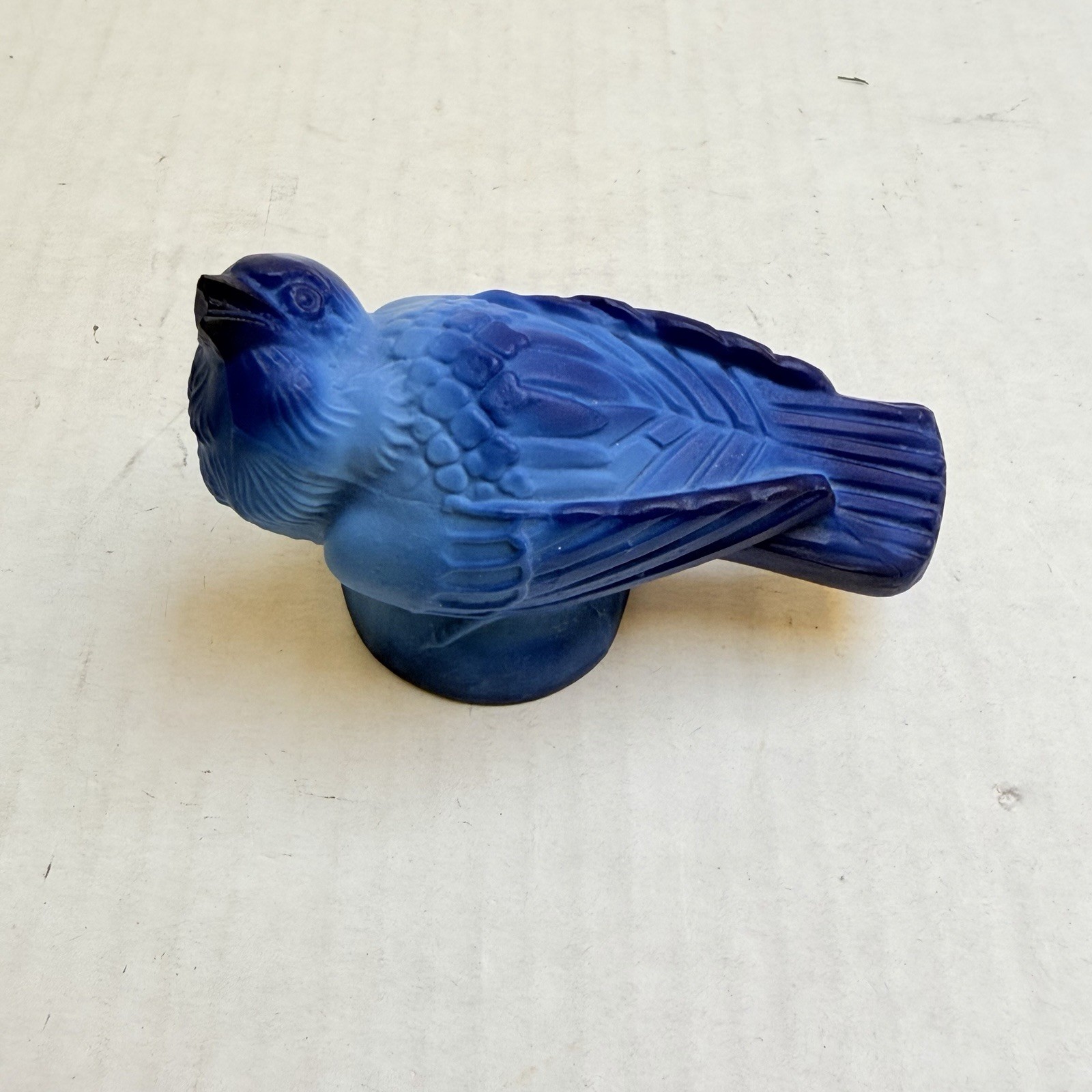 Sparrow Signed Desna Bohemia Czech Art Deco Glass Crystal Blue Bird Handcrafted