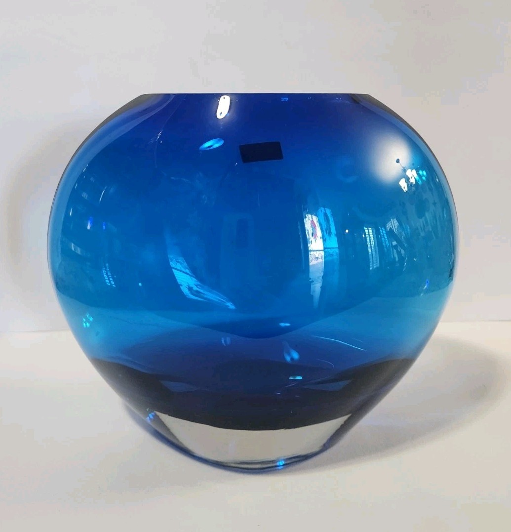 7″ JOSKA DESIGN Silberberg Waldglashütte BOHEMIAN CRYSTAL BLUE VASE, HEAVY 4 LBS