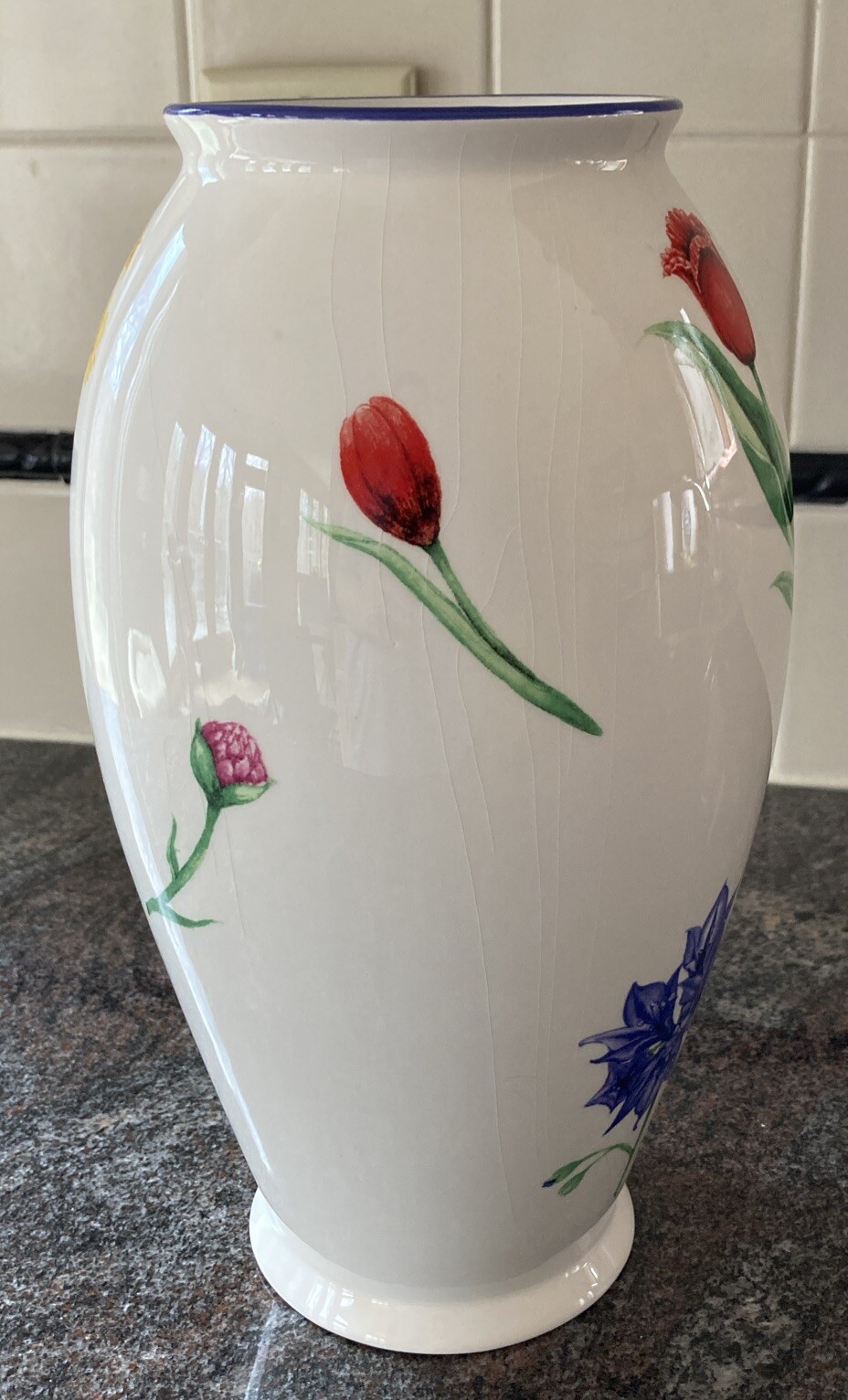 FTD Multicolored Floral Painted Ceramic White Ivory Decorative Large Vase Beauty