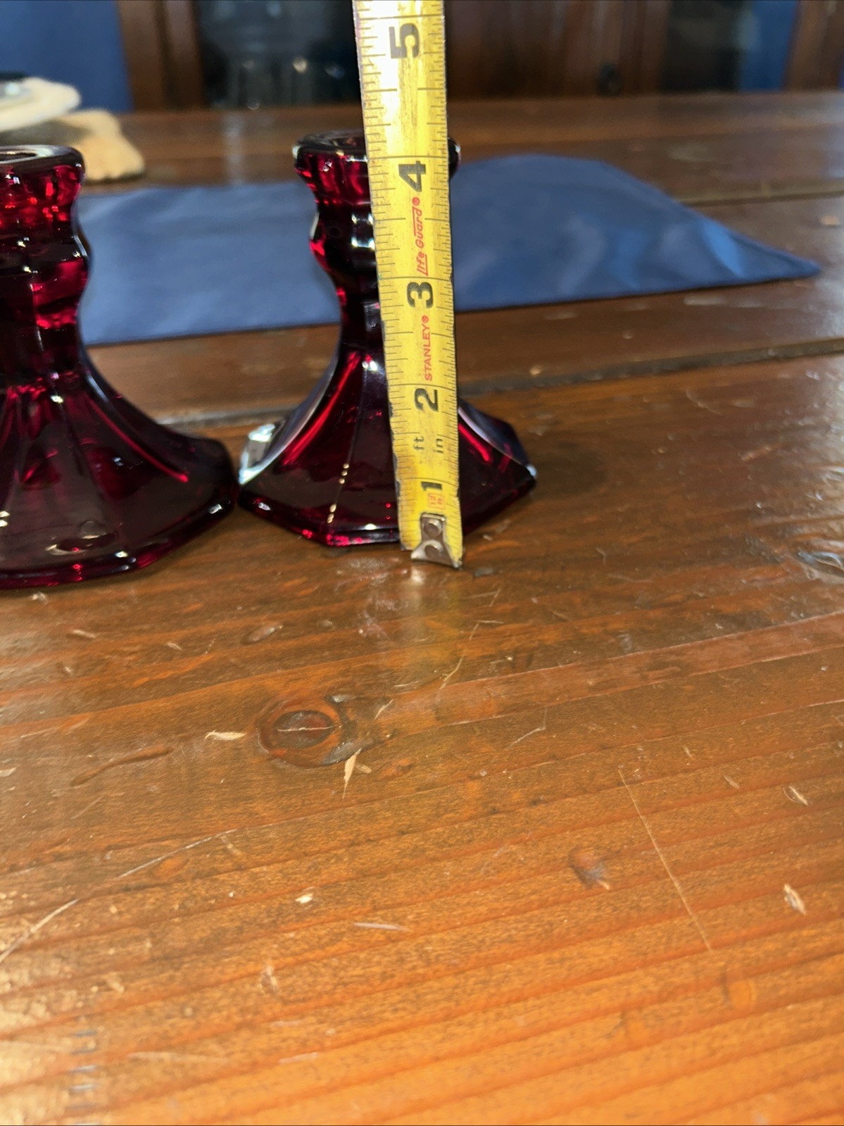 Vintage ruby red glass candlesticks vintage