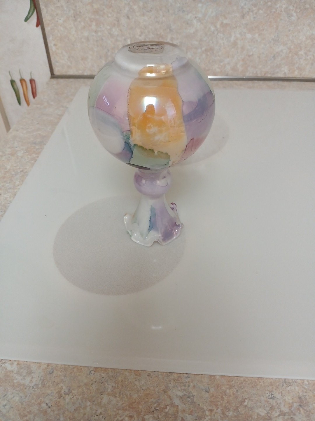 Beautiful Murano Linea Mary Multi-color Vase 7 1/2″ tall, Scalloped Top