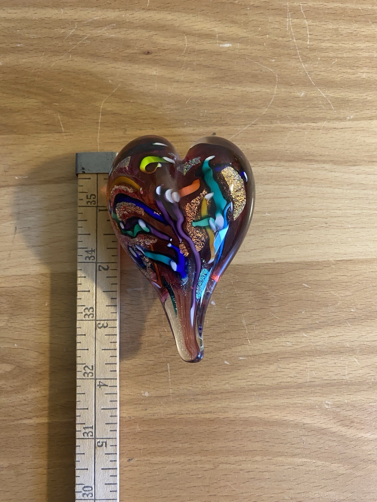 STUNNING Glass Eye Studio Multicolored HEARTS OF FIRE Sparkle Paperweight 3.75″L