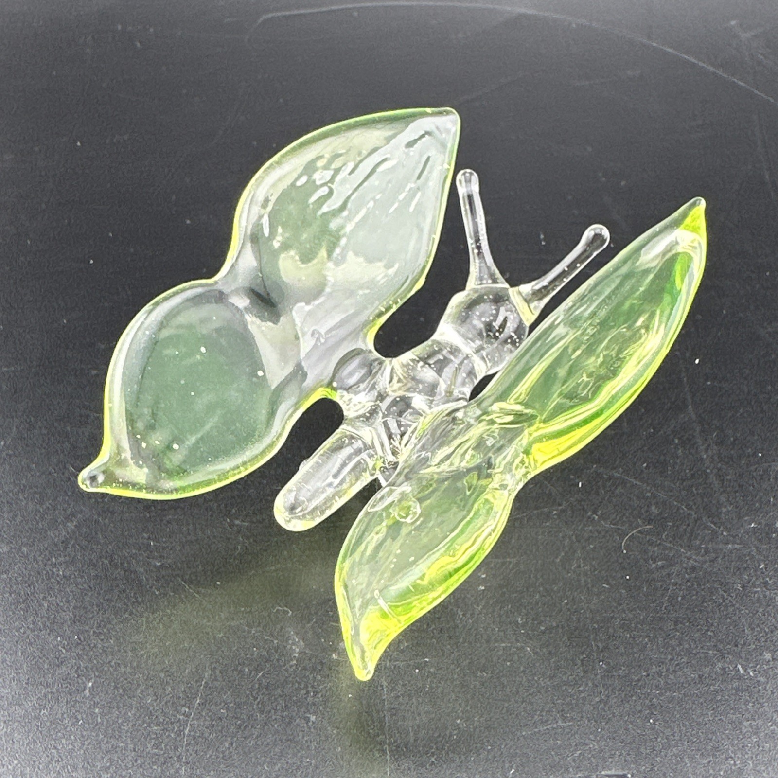 Handblown Uranium Glass Art Butterfly Figure UV Reactive Borosilicate Green Glow