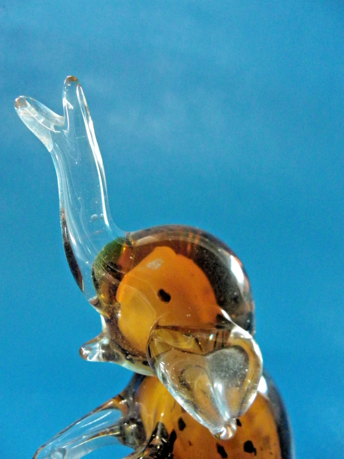 Glass Art Hand Blown Sitting Elephant Figurine Orange/Black Speckled 8″ Tall