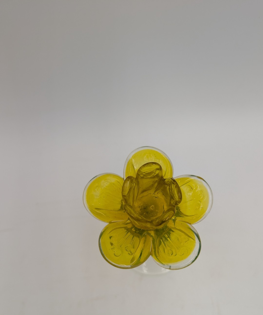 Vintage Daffodil Flower Glass Candlestick Holder Yellow Green Hand Blown