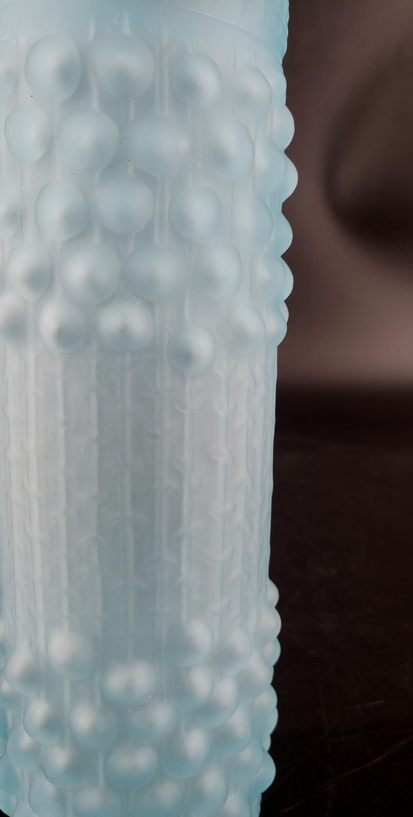 Frantisek Peceny-Style Light Blue Satin Frosted Glass Candle Wax Vase 7″