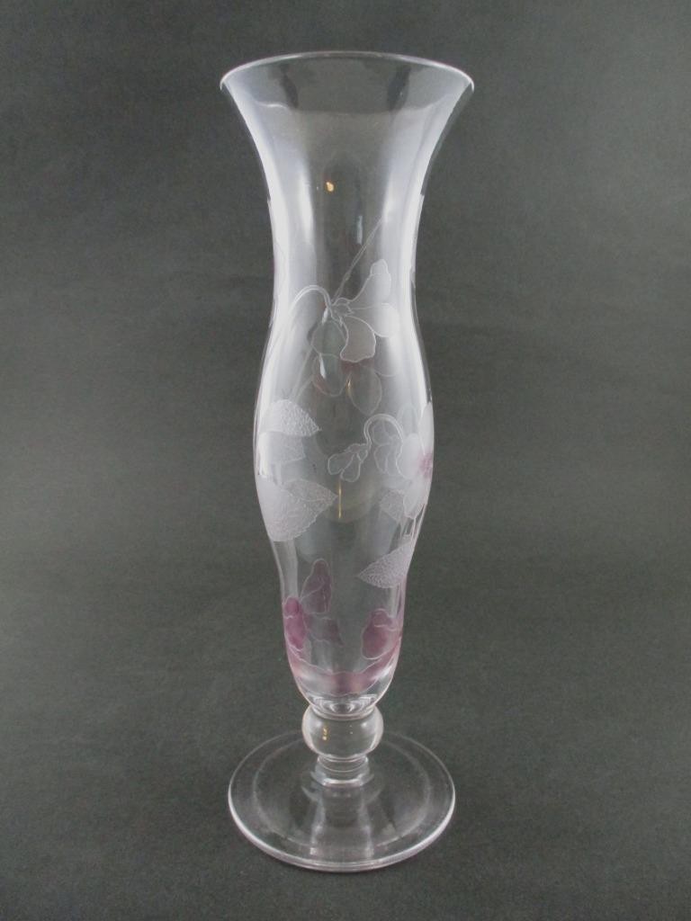 DORFLINGER – KALANA acid etched VIOLETS – 11.75″ tall VASE – Art Nouveau c.1910