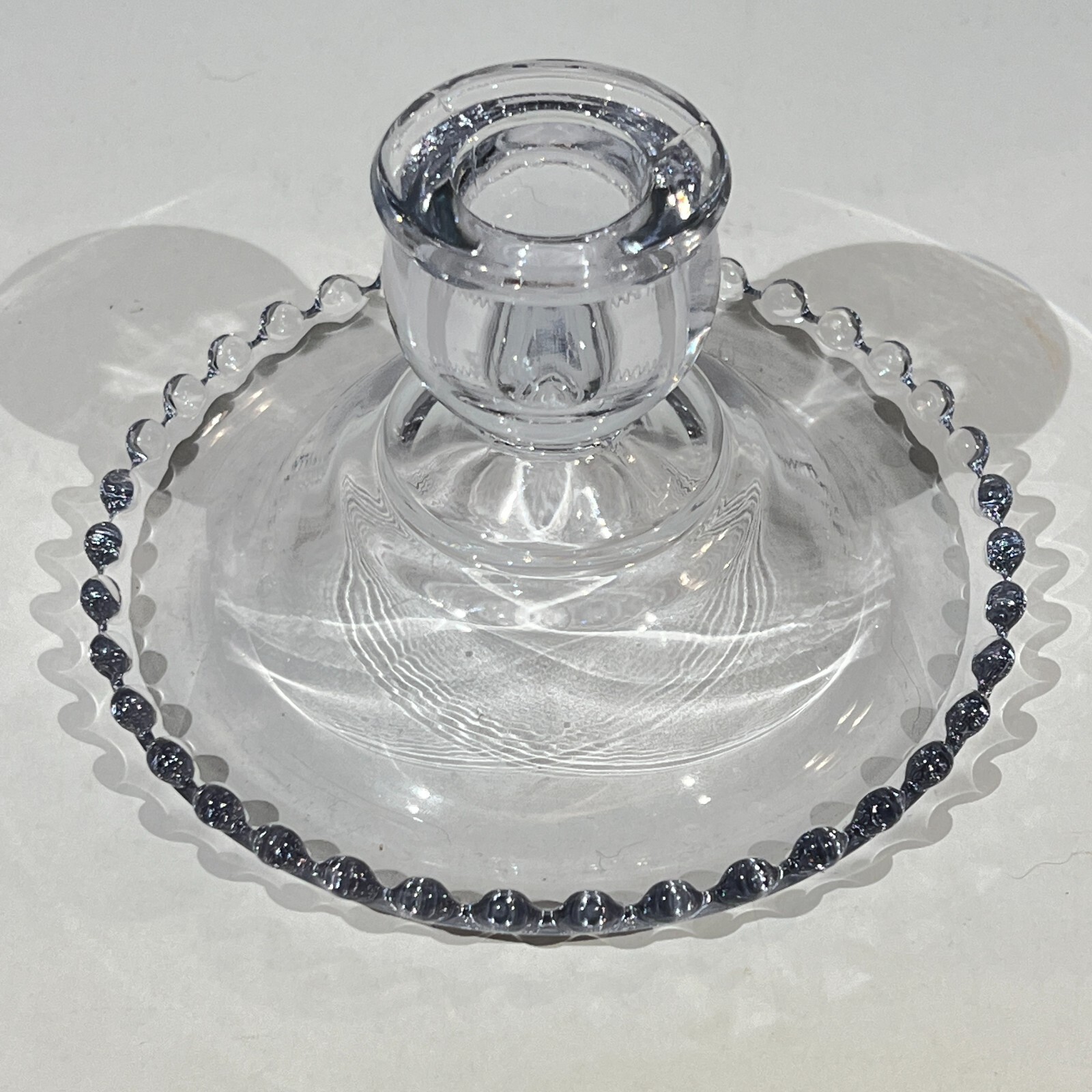 Vintage Candlewick Candle Holder Imperial Glass MCM Dot Border Elegant USA Decor