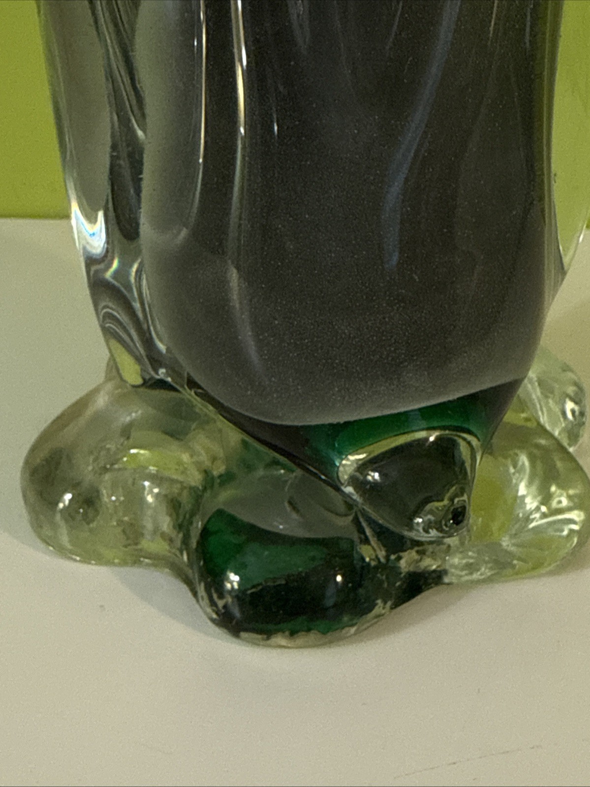 Vintage Alfredo Barbini VAMSA Murano Green Glass Duck Sfumato Bullicante, 11.5”